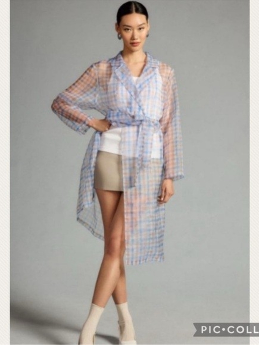 Anthropologie Maeve Sheer Plaid Trench Coat Duster One Size